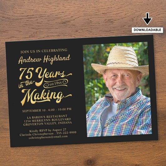 75歳の誕生日 75年の歳月を経て ブラックゴールド 招待状