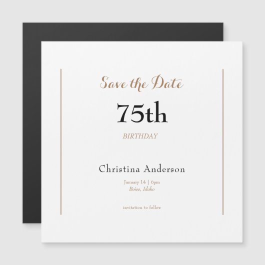 75歳の誕生日Save the Date マグネット招待状 (正面/裏面)