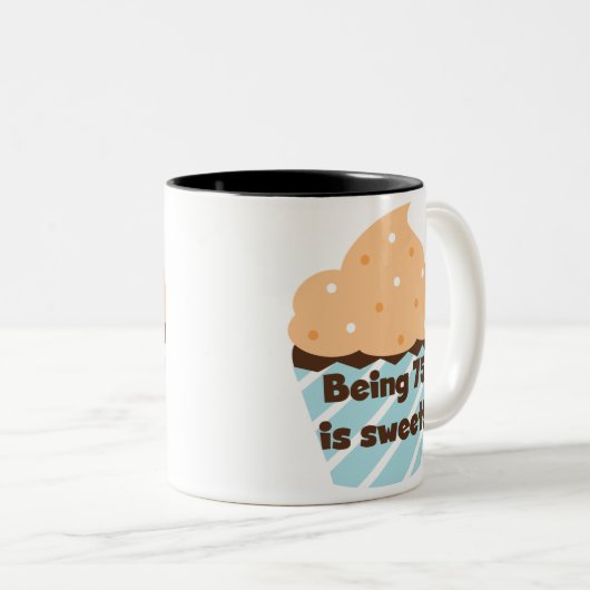 75歳は甘い誕生日Tシャツとプレゼント ツートーンマグカップ (正面右)