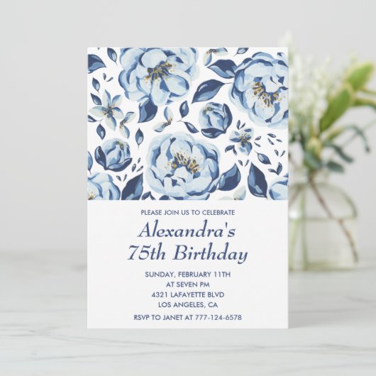 75歳エレガントの誕生日招待状フローラヴィンテージ 招待状 (スタンド正面)
