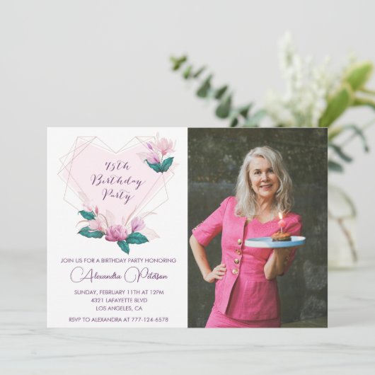 75歳エレガントの誕生日招待状フローラ写真 招待状 (スタンド正面)
