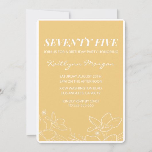 75歳モダンの誕生日招待状フローラ黄 招待状 (正面)