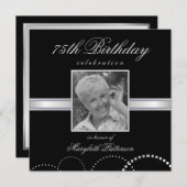 75歳誕生パーティーフォト招待状シルバーブラック 招待状 (正面/裏面)