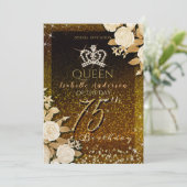 75歳 誕生日の輝く王冠 ゴールド 招待状 (スタンド正面)