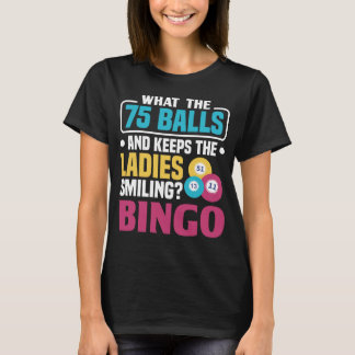 75球と女性の笑顔のビンを持つ保もの Tシャツ