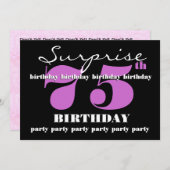 75番目のサプライズパープル誕生日パーティーテンプレート 招待状 (正面/裏面)