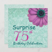 75番目のサプライズ誕生日フェミニン正方形F75Z 招待状 (正面/裏面)