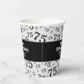 75番目のハッピーバースデーの黒/白の数字パターン 紙コップ (右)
