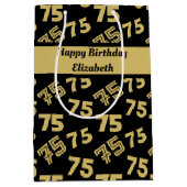 75番目のハッピーバースデーパーソナライズされた名 ミディアムペーパーバッグ (正面)