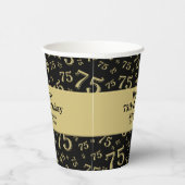75番目のハッピーバースデー黒/金ゴールド数パターン 紙コップ (右)