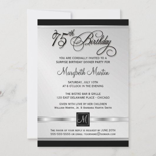 75番目のバースデーパーティ招待状と写真 招待状 (裏面)