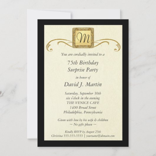 75番目のバースデーパーティ招待状-メンフォーマルス 招待状 (裏面)