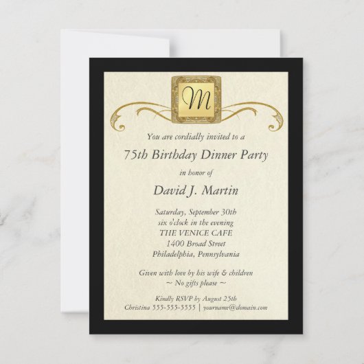 75番目のバースデーパーティ招待状-モノグラフォーマルム 招待状 (裏面)
