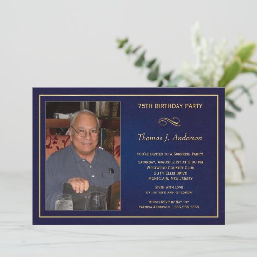 75番目のバースデーパーティ招待状 – 写真の追加 招待状 (スタンド正面)
