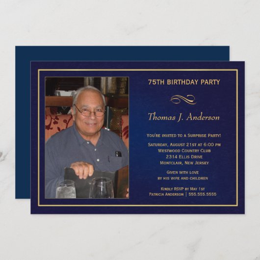 75番目のバースデーパーティ招待状 – 写真の追加 招待状 (正面/裏面)