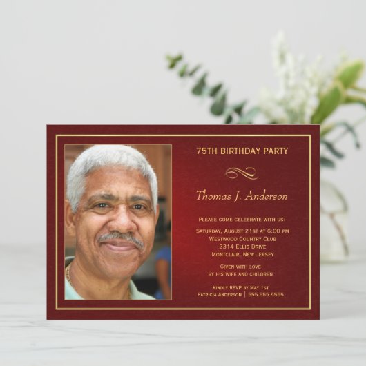 75番目のバースデーパーティ招待状-写真を追加 招待状 (スタンド正面)