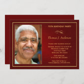 75番目のバースデーパーティ招待状-写真を追加 招待状 (正面/裏面)