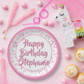 75番目のパーティー乱数パターンピンク/白 ペーパープレート (パーティー)