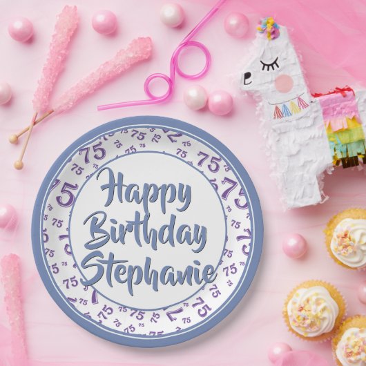 75番目のパーティー乱数パターンブルー/ホワイト ペーパープレート (パーティー)