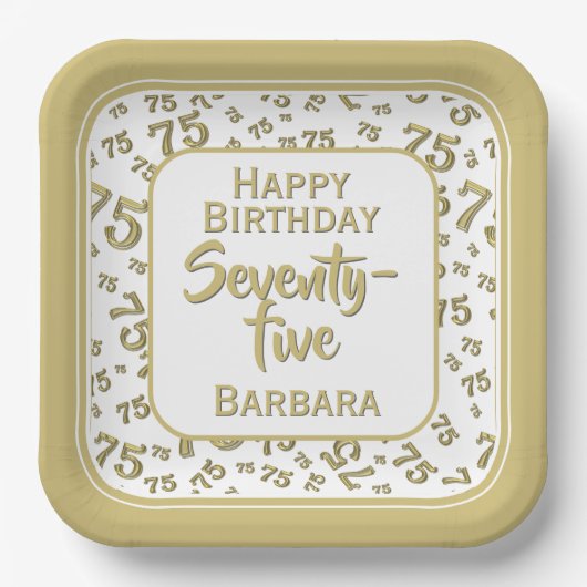 75番目のパーティー乱数パターン金ゴールド/白 ペーパープレート (正面)