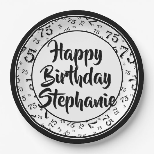 75番目のパーティー乱数パターン黒/白 ペーパープレート (正面)