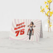 75番目の誕生日カードとバイクガール カード (黄色い花)