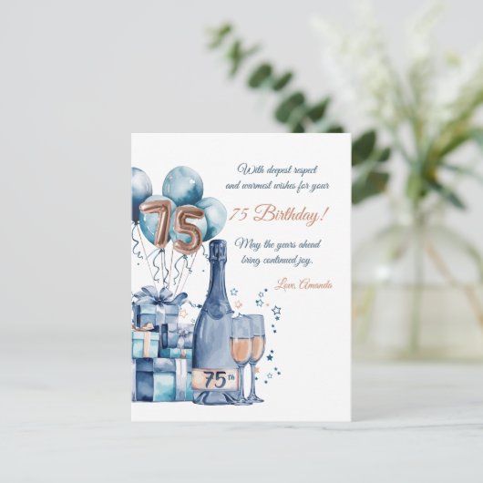 75番目の誕生日カーパーソナライズされたド ポストカード (スタンド正面)