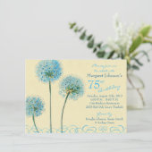 75番目の誕生日招待状 |青いヴィンテージフローラ 招待状 (スタンド正面)