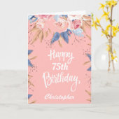 75番目の誕生日水彩植物性ピンクフローラ カード (黄色い花)