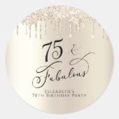 75番目の誕生日金ゴールドグリッター ラウンドシール (正面)
