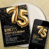 75番目の誕生日金ゴールドブラック招待状 招待状