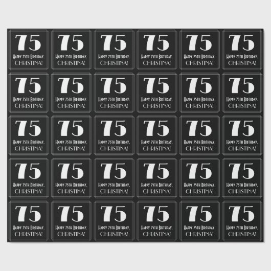 75番目の誕生日-アールデコは「75」、名前 ラッピングペーパー (シーム)