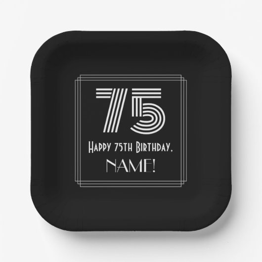 75番目の誕生日—インスパイアアールデコの検索:「75」 +名前 ペーパープレート (正面)