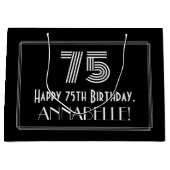 75番目の誕生日:インスパイアアールデコの「75」の外観と名前 ラージペーパーバッグ (正面)