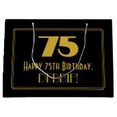 75番目の誕生日:インスパイアアールデコの「75」の外観と名前 ラージペーパーバッグ (正面)