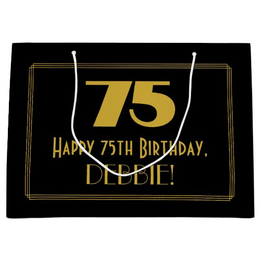 75番目の誕生日:インスパイアアールデコの「75」の外観と名前 ラージペーパーバッグ (正面)
