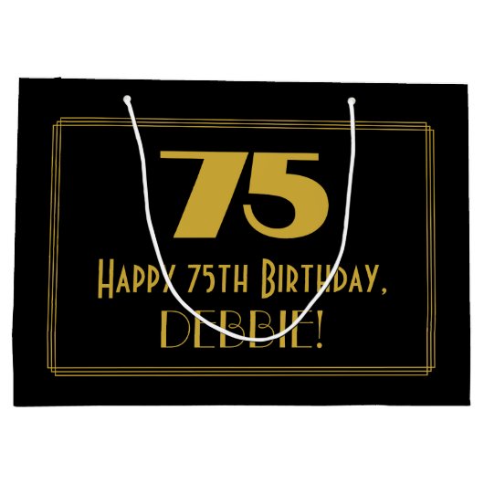 75番目の誕生日:インスパイアアールデコの「75」の外観と名前 ラージペーパーバッグ (裏面)