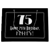 75番目の誕生日:インスパイアアールデコスタイル「75」、名前 ラージペーパーバッグ (正面)