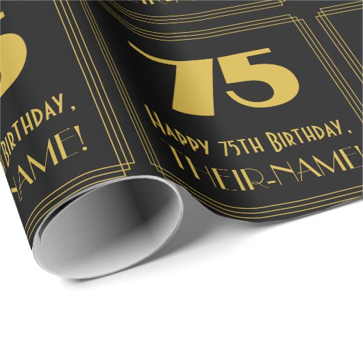 75番目の誕生日-インスパイアアールデコ検索"75" & Name ラッピングペーパー (ロールコーナー)