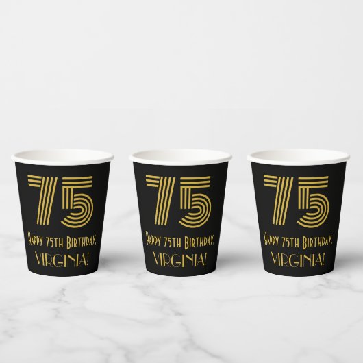 75番目の誕生日:インスパイアアールデコ「75」の検索と名前 紙コップ (複数)