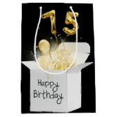 75番目の金ゴールド誕生日バルーン（白いボックス） ミディアムペーパーバッグ (正面)