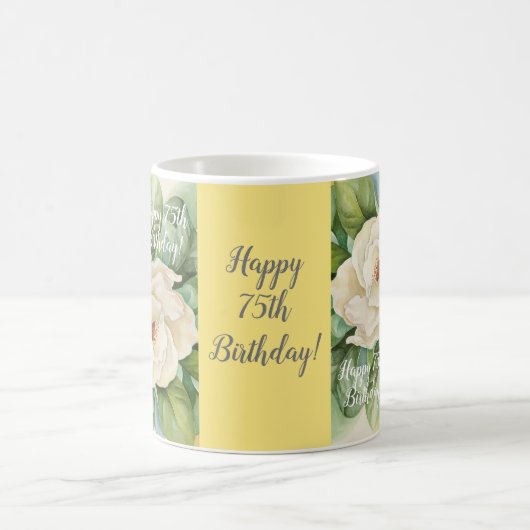 75番目エレガント誕生日イエローフローラマグノリア名 コーヒーマグカップ (中央)