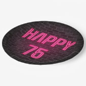 75白熱［赤熱］光を放つ誕生日ピンクのネオン ペーパープレート (アングル)