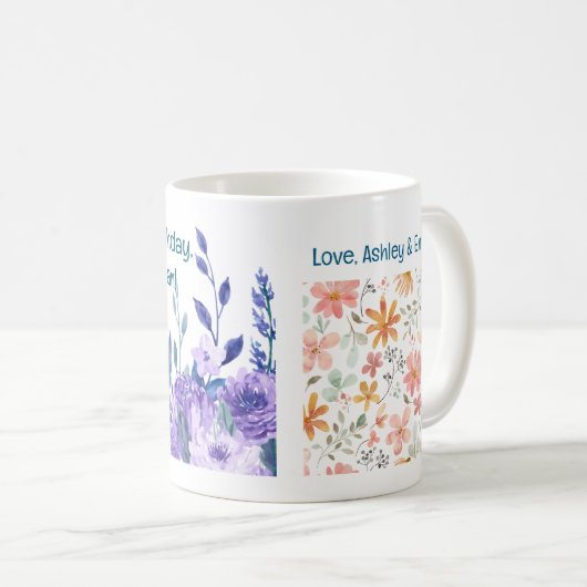 75誕生日おばあちゃん花ラブエレガントフローラ コーヒーマグカップ (正面右)