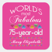 75誕生日で最も素晴らしいカラフル宝石ピンク スクエアシール (正面)