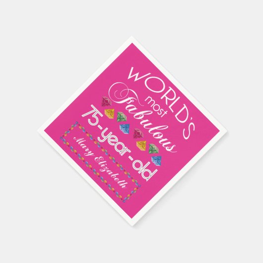 75誕生日で最も素晴らしいカラフル宝石ピンク スタンダードカクテルナプキン (角)
