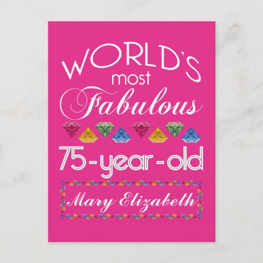 75誕生日で最も素晴らしいカラフル宝石ピンク ポストカード (正面)