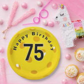 75誕生日イエローピックボール ペーパープレート (パーティー)