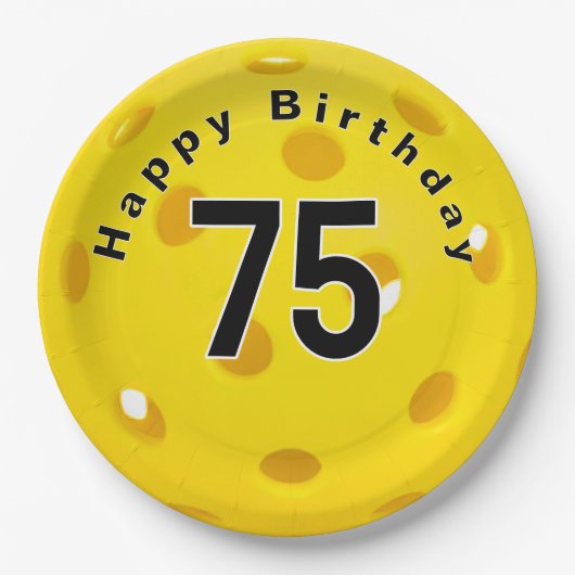 75誕生日イエローピックボール ペーパープレート (正面)