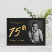 75誕生日エレガントフォトブラック金ゴールド 招待状 (スタンド正面)